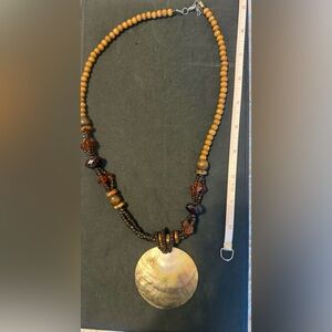 Women’s Brown Bead Necklace with Shell Pendant